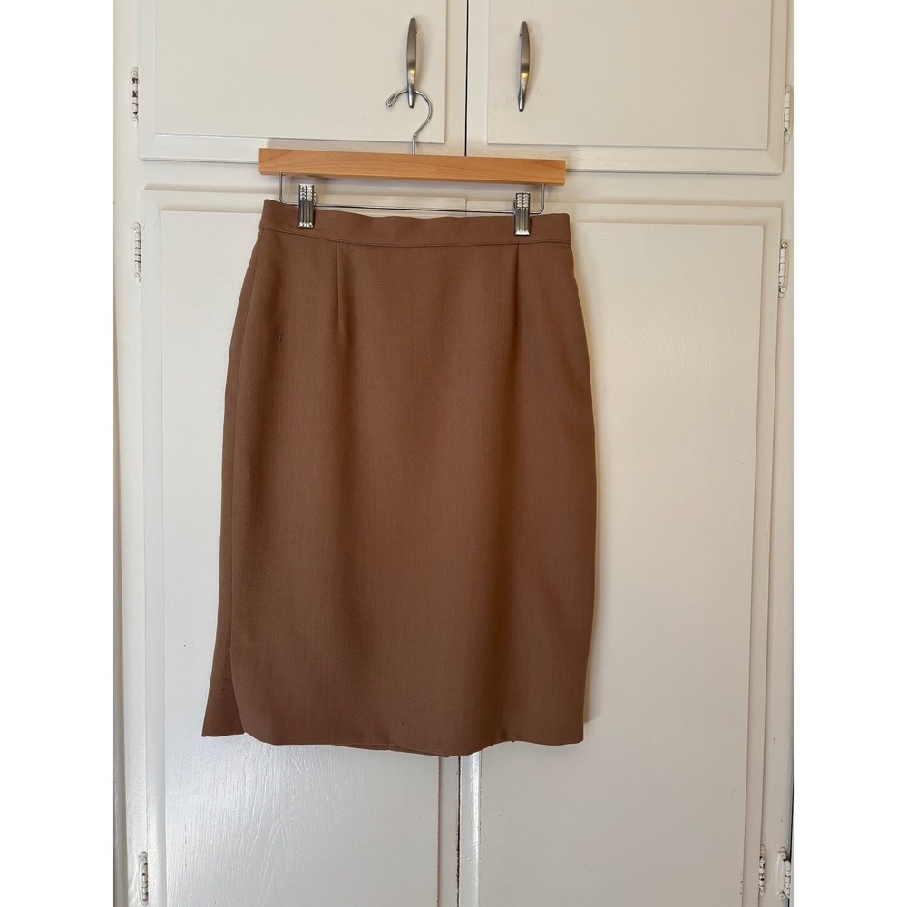Emporio Armani Vintage Brown 100% Virgin Wool Pencil Skirt Made in Italy Size 44